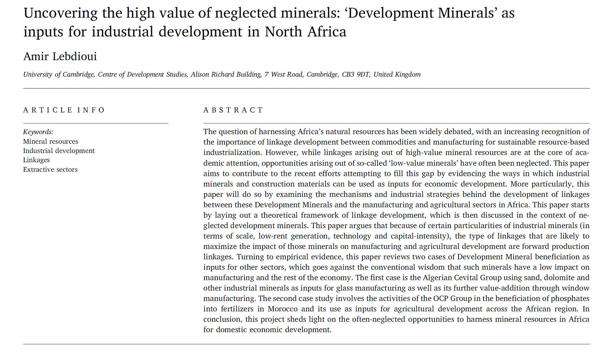Amir Lebdioui, PhD Candidate at the Centre, has published an article in ScienceDirect.