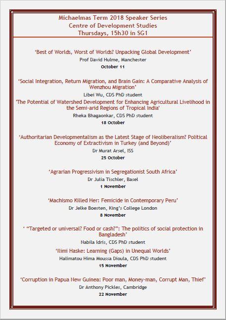 CDS Speaker Series - Michaelmas Term 2018
