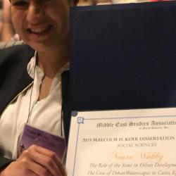 Dr. Noura Wahby awarded the prestigious Malcolm Kerr Dissertation Award in Social Sciences at MESA